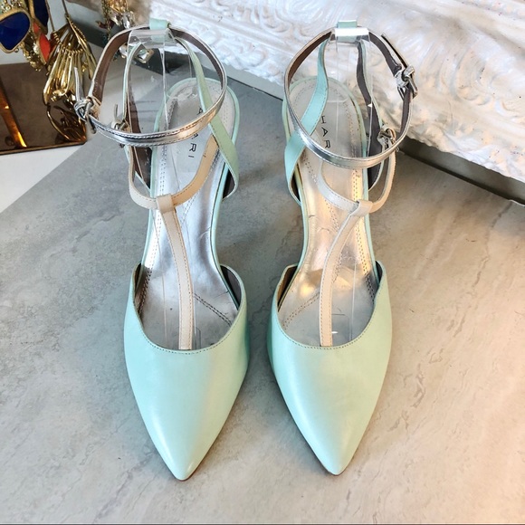 Tahari Shoes - Tahari Sarina mint green and silver pointy toe pumps